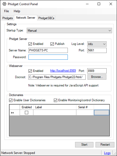 Windows Control Panel Network Server Setup